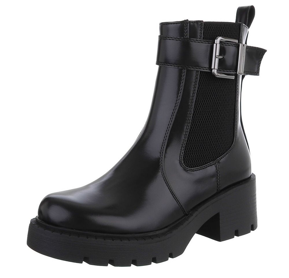 Ital-Design Moderne Stiefeletten mit Schnalle und elastischem Einsatz Plateaustiefelette (90726957) Blockabsatz Stiefeletten in Schwarz