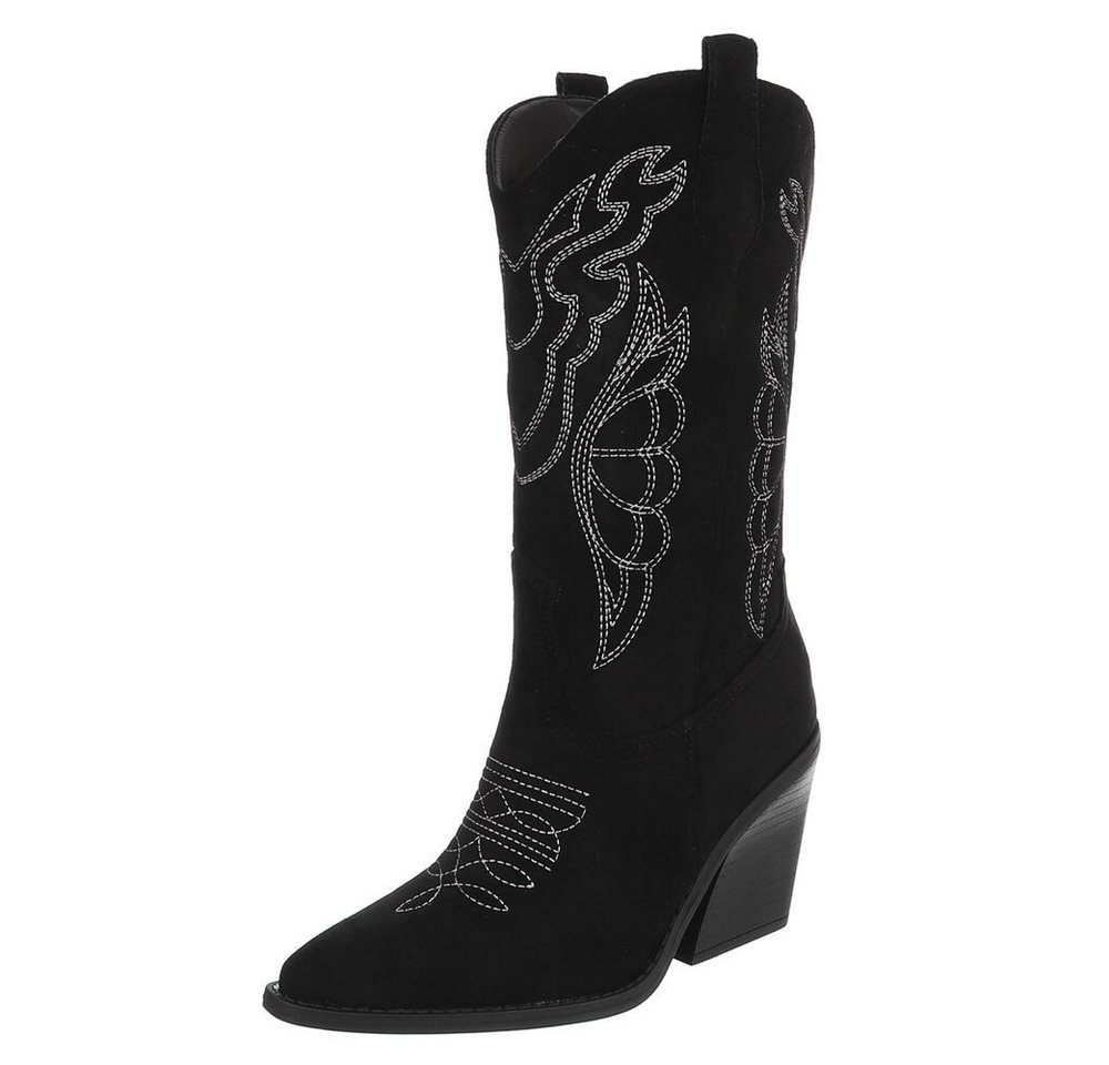 Ital-Design Moderne Western-Stiefel mit Stickerei und bequemen Absatz Westernstiefel (91409421) Blockabsatz Stiefel in Schwarz