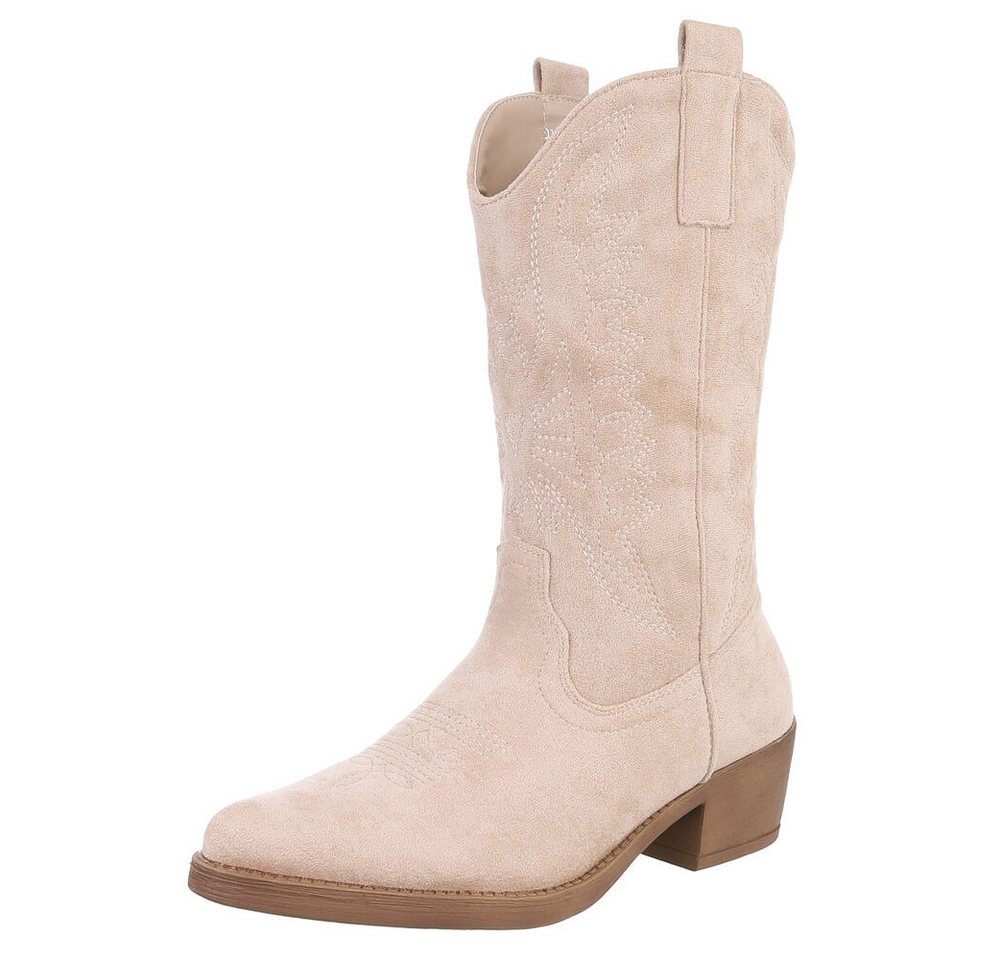 Ital-Design Moderner Western-Stiefel mit Stickerei für Damen Westernstiefel (77747572) Blockabsatz Stiefel in Beige