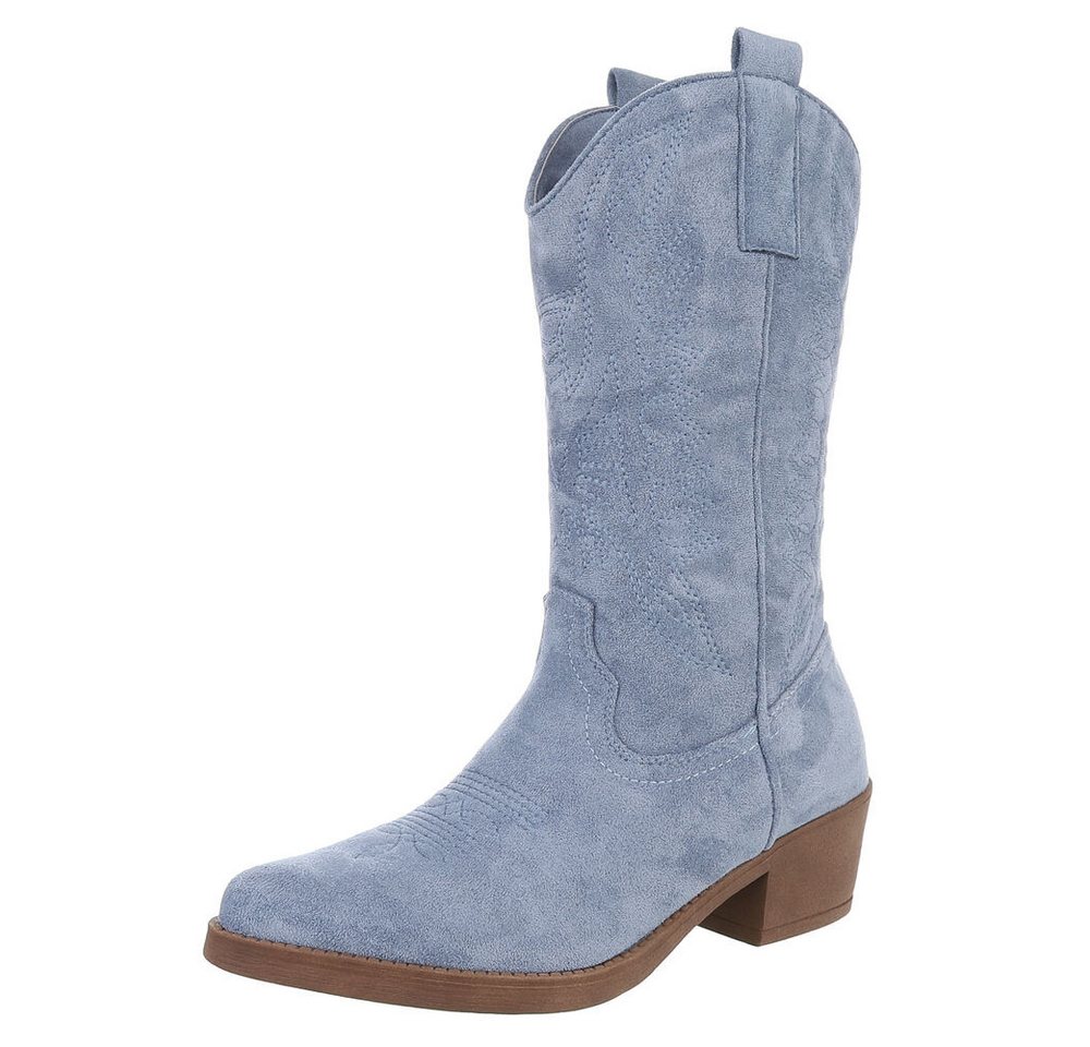 Ital-Design Moderner Western-Stiefel mit Stickerei für Damen Westernstiefel (77747577) Blockabsatz Stiefel in Blau