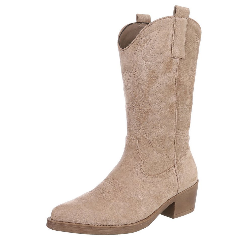 Ital-Design Moderner Western-Stiefel mit Stickerei für Damen Westernstiefel (89938032) Blockabsatz Stiefel in Hellbraun (braun)