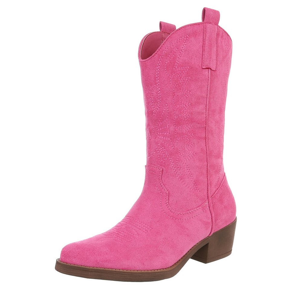 Ital-Design Moderner Western-Stiefel mit Stickerei für Damen Westernstiefel (89938045) Blockabsatz Stiefel in Pink