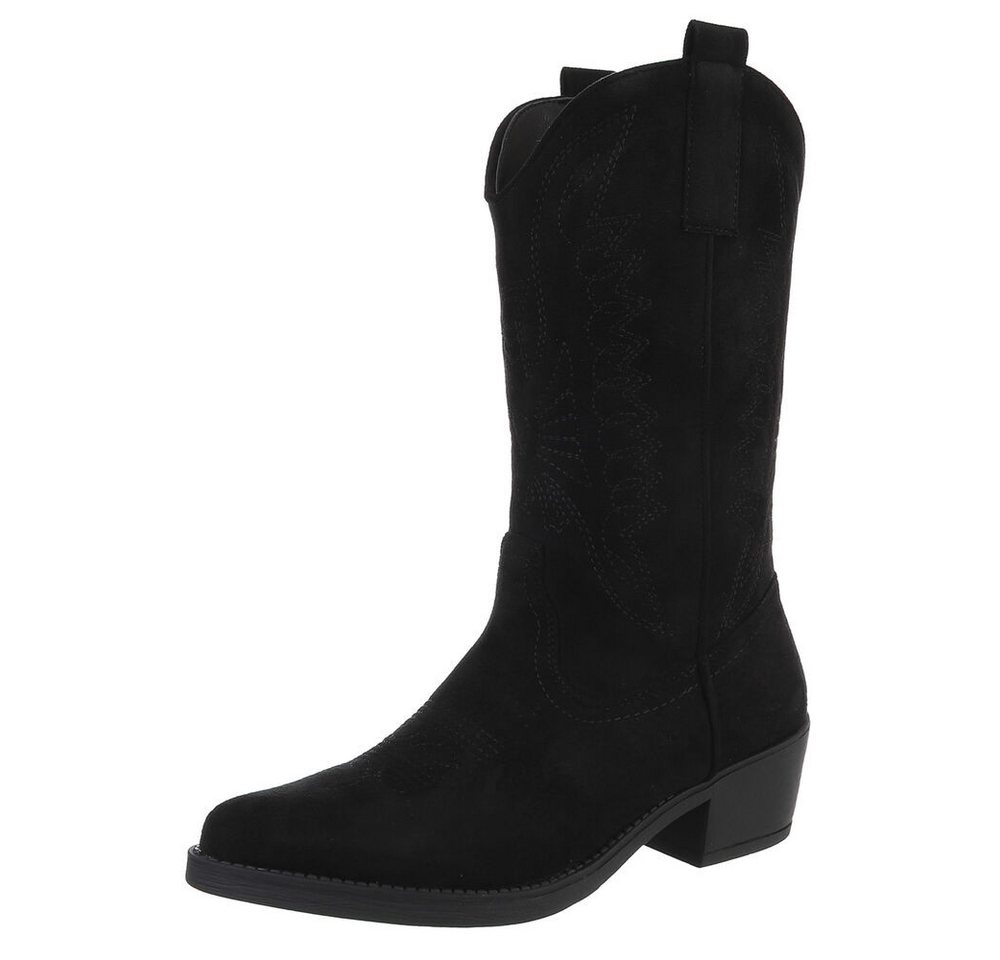 Ital-Design Moderner Western-Stiefel mit Stickerei für Damen Westernstiefel (89938051) Blockabsatz Stiefel in Schwarz