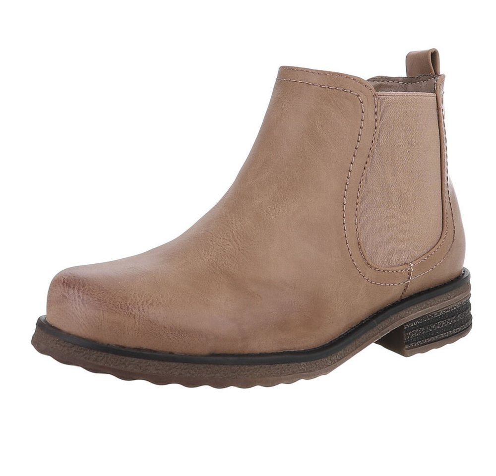Ital-Design Modische Ankle Boots für Damen – Komfortabel & Stylisch Stiefelette (90169714) Blockabsatz Chelsea Boots in Hellbraun