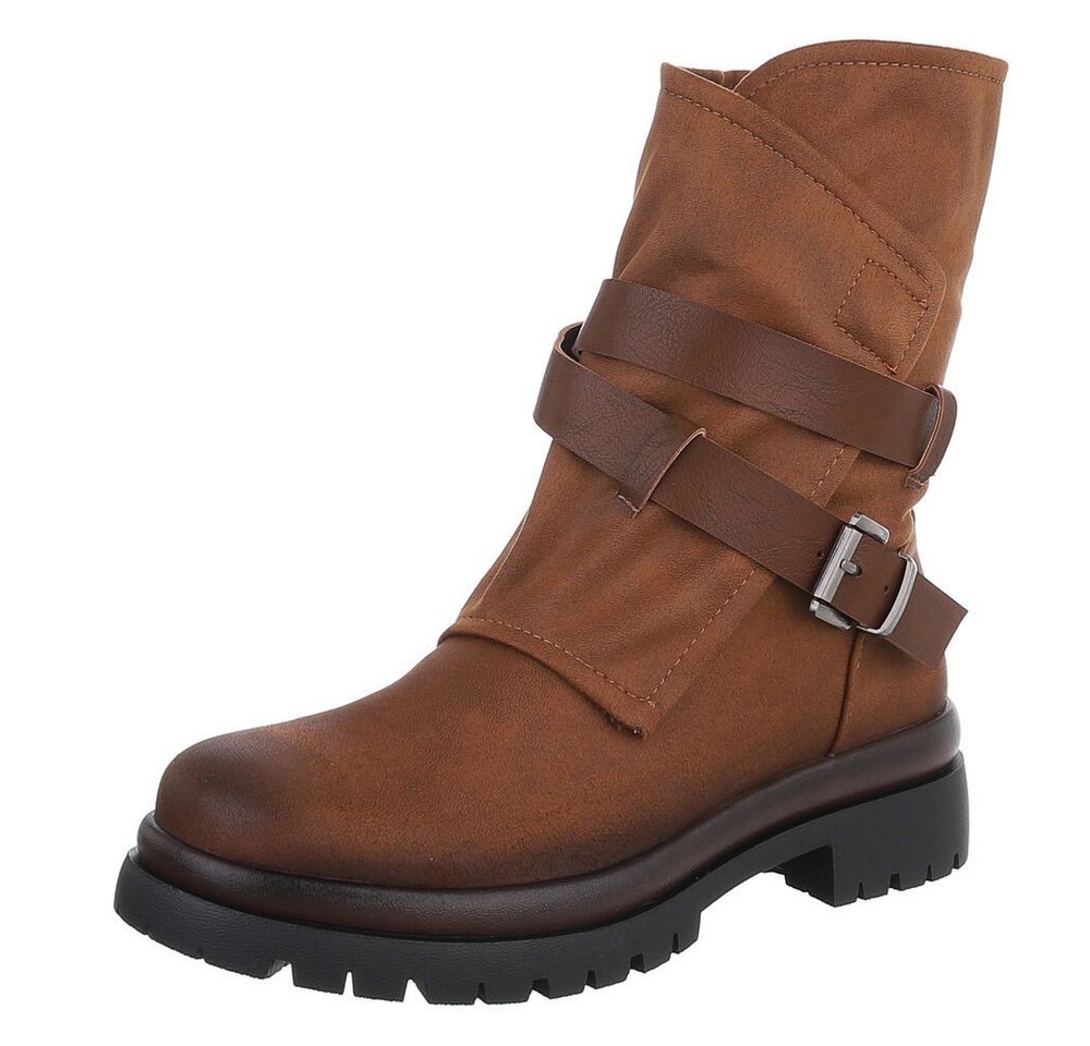 Ital-Design Modische Boots mit Riemen und profiliertem Absatz Westernstiefelette (90598602) Blockabsatz Stiefeletten in Camel