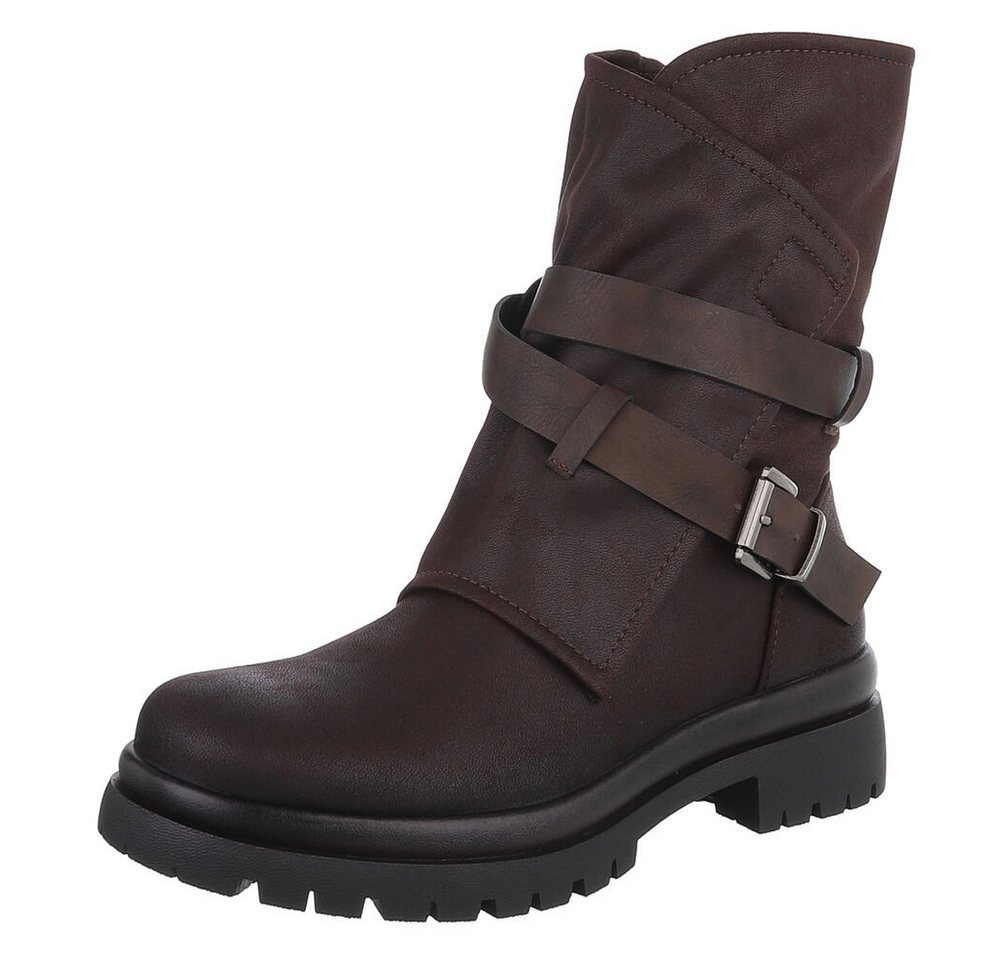 Ital-Design Modische Boots mit Riemen und profiliertem Absatz Westernstiefelette (90598607) Blockabsatz Stiefeletten in Braun