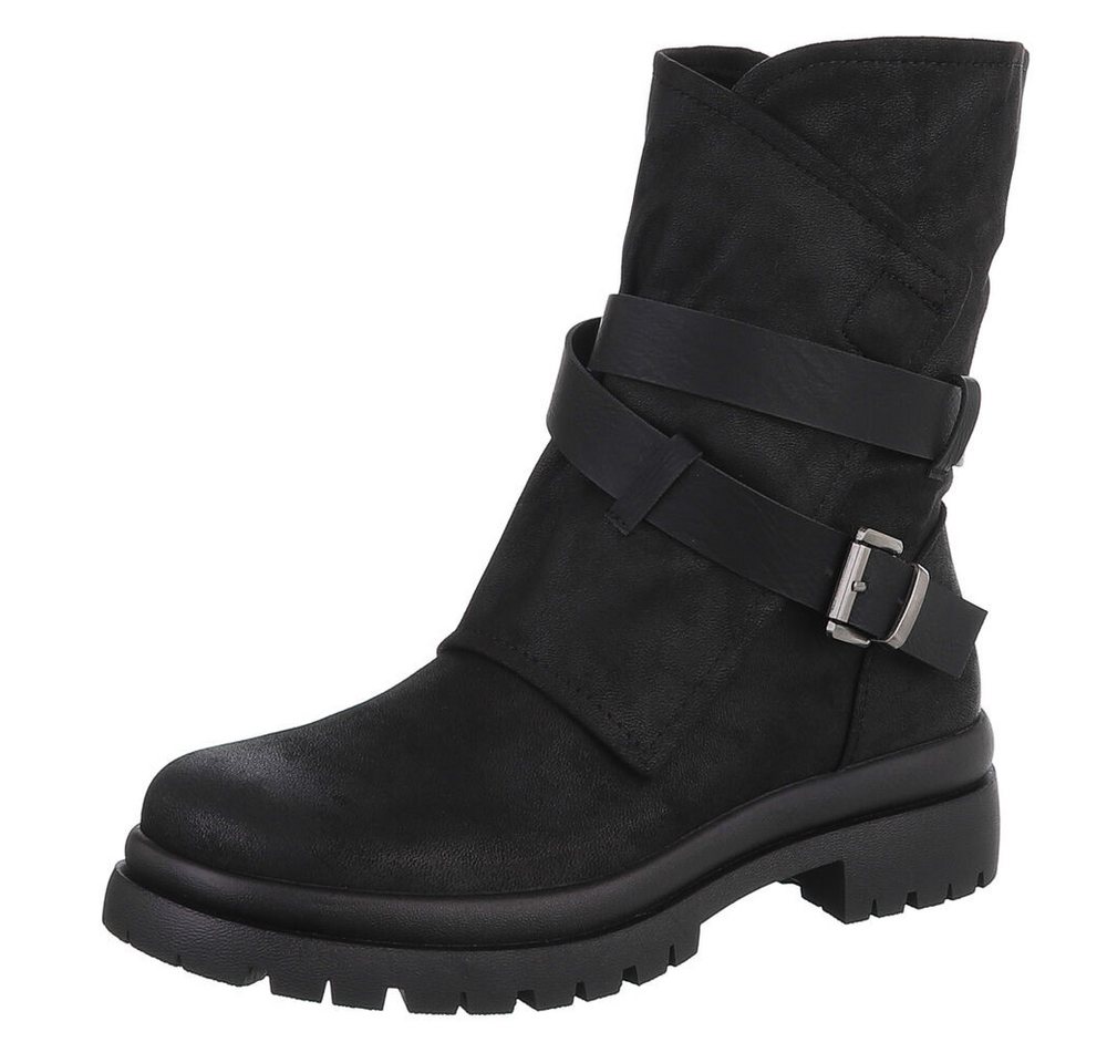 Ital-Design Modische Boots mit Riemen und profiliertem Absatz Westernstiefelette (90598612) Blockabsatz Stiefeletten in Schwarz