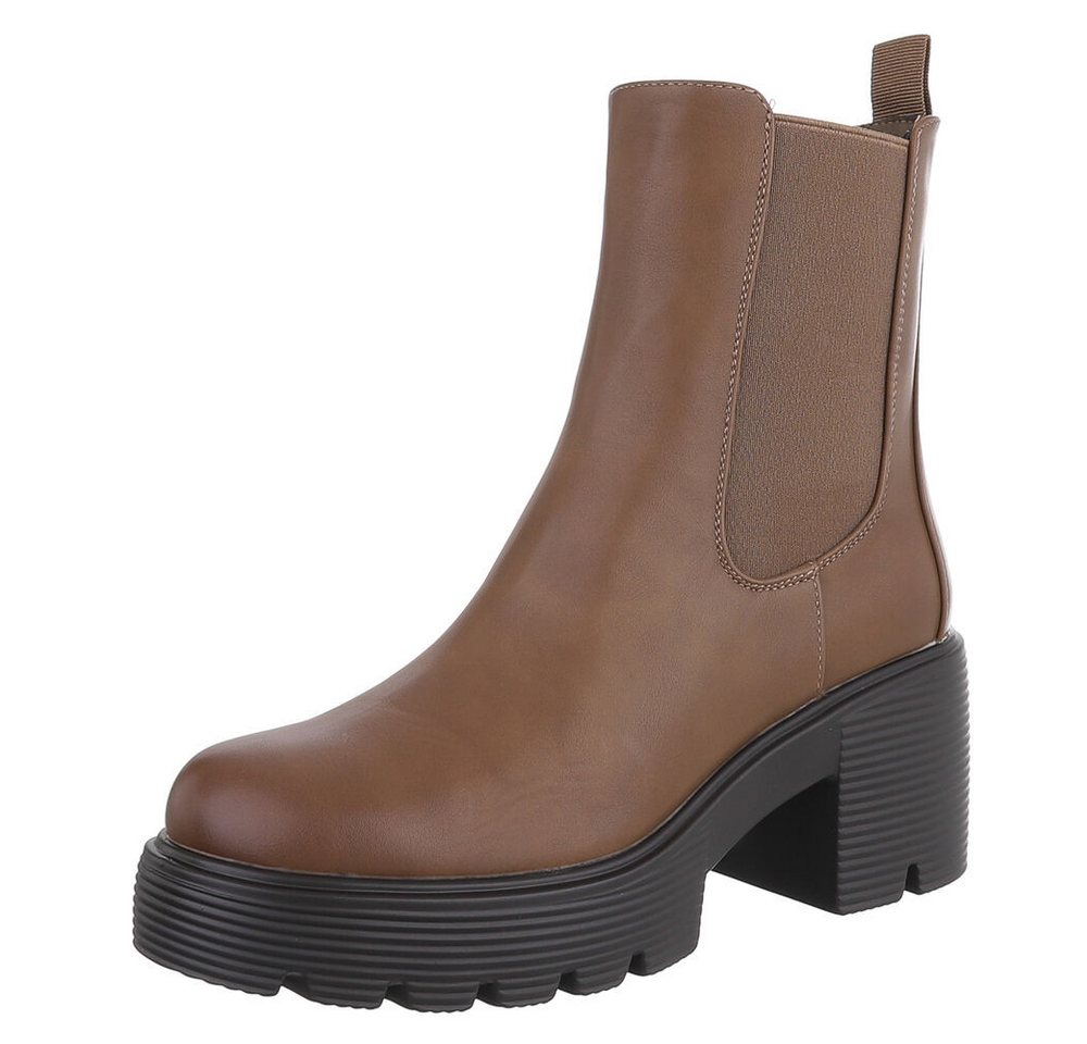 Ital-Design Modische Chelsea-Boots mit Blockabsatz für Damen Plateaustiefelette (90482725) Blockabsatz Stiefeletten in Hellbraun