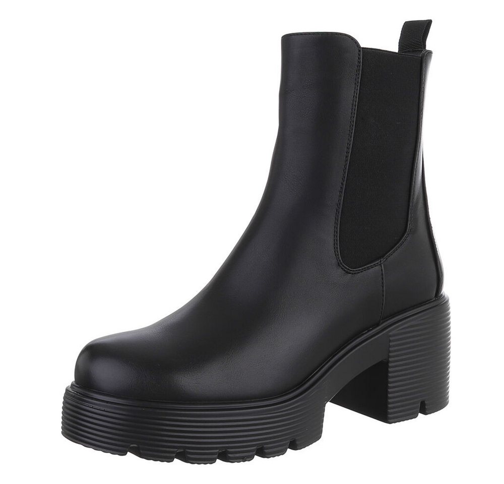 Ital-Design Modische Chelsea-Boots mit Blockabsatz für Damen Plateaustiefelette (90482733) Blockabsatz Stiefeletten in Schwarz