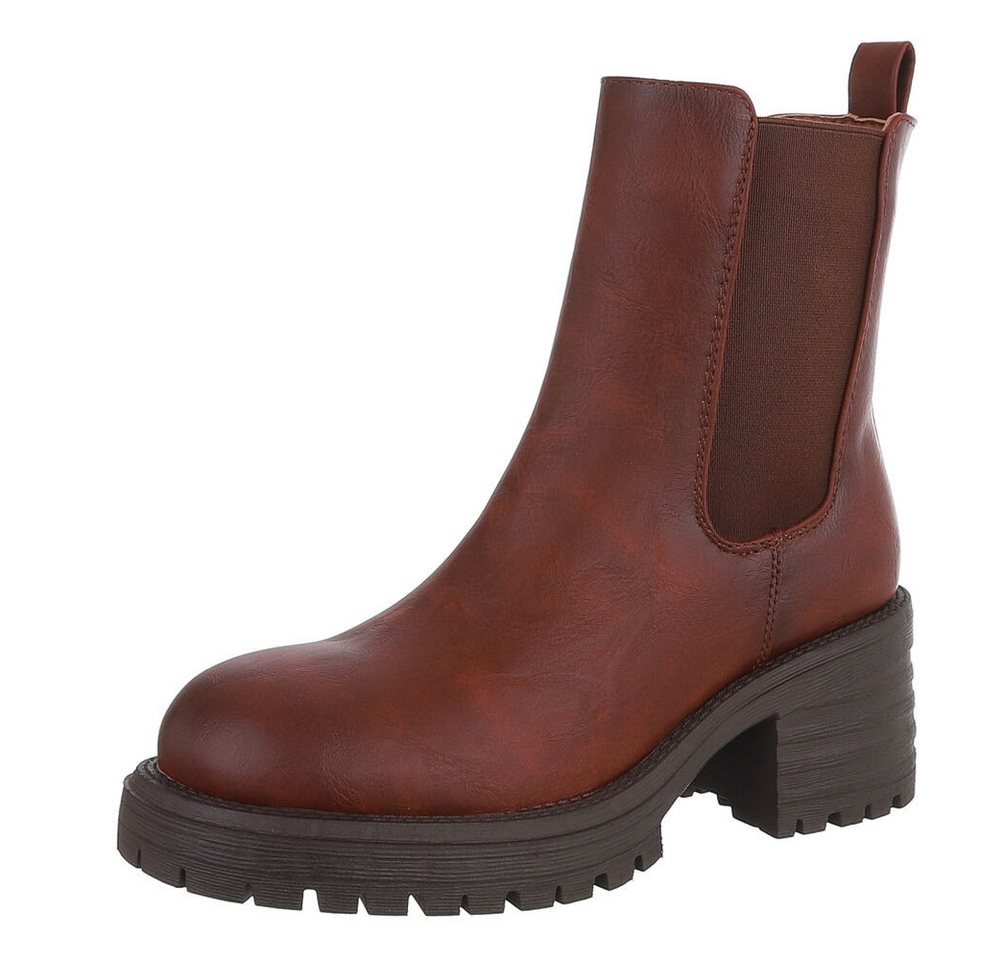 Ital-Design Modische Chelsea Boots mit elastischen Einsätzen für Damen Plateaustiefelette (90648969) Blockabsatz Stiefeletten in Camel