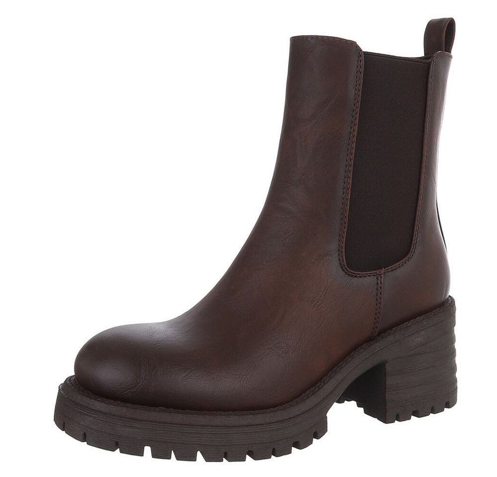 Ital-Design Modische Chelsea Boots mit elastischen Einsätzen für Damen Plateaustiefelette (90648975) Blockabsatz Stiefeletten in Braun