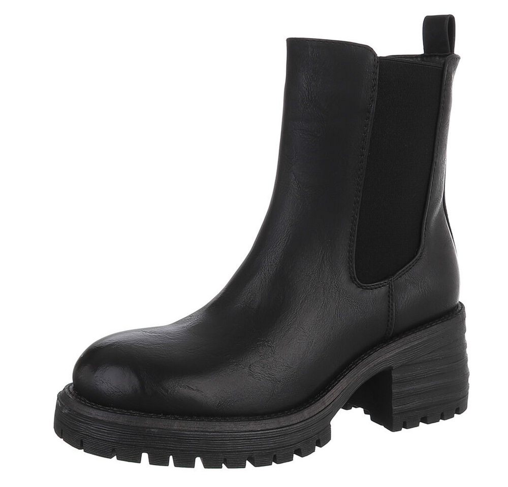 Ital-Design Modische Chelsea Boots mit elastischen Einsätzen für Damen Plateaustiefelette (90648984) Blockabsatz Stiefeletten in Schwarz