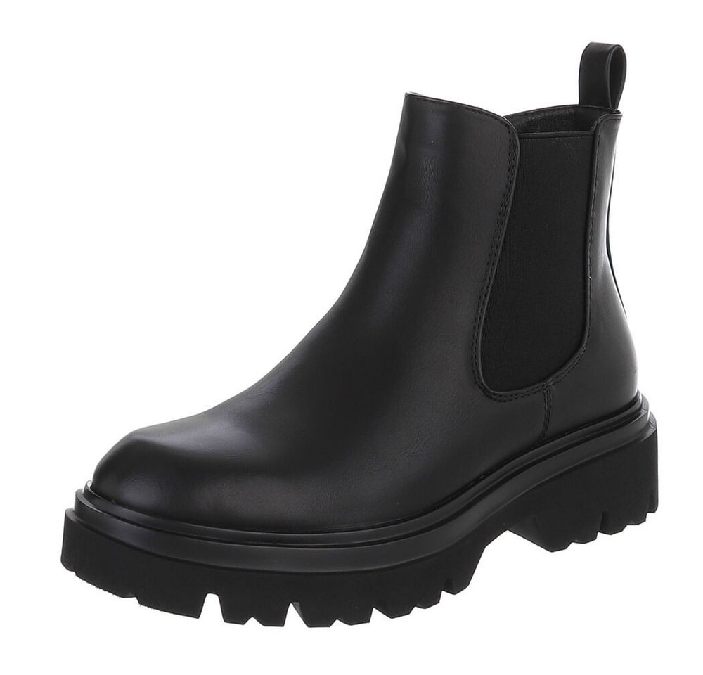 Ital-Design Modische Chelsea Boots mit Profilsohle für Damen Plateaustiefelette (91117373) Blockabsatz Stiefeletten in Schwarz