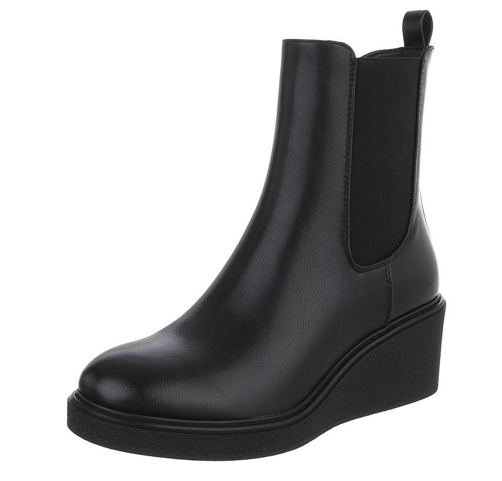 Ital-Design Modische Chelsea Boots mit Wedge und elastischen Einsätzen Keilstiefelette (91117387) Keilabsatz/Wedge Stiefeletten in Schwarz