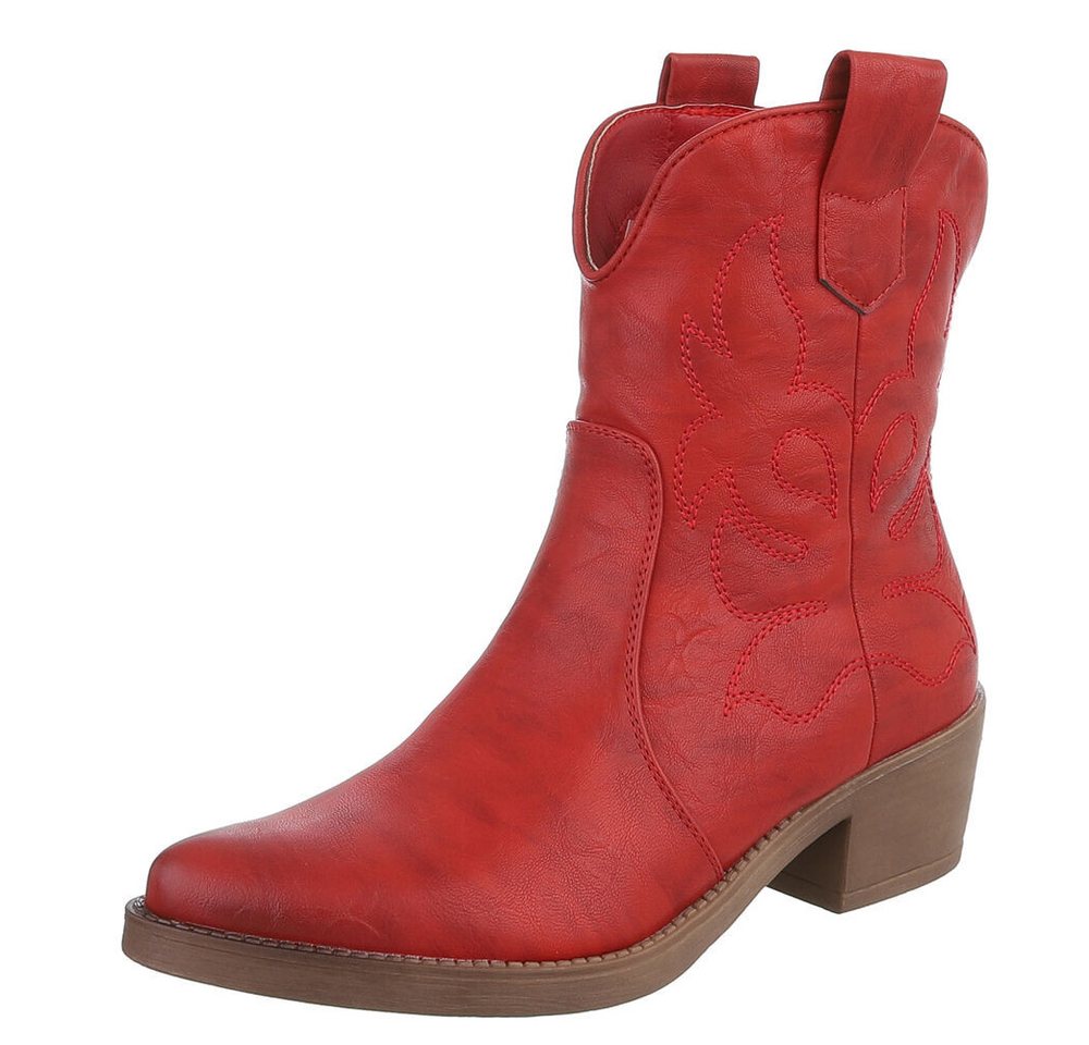 Ital-Design Modische Cowboy-Stiefel mit Verzierungen für Damen Westernstiefelette (77747534) Blockabsatz Stiefeletten in Rot