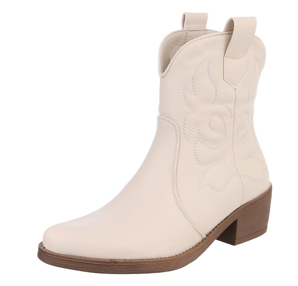 Ital-Design Modische Cowboy-Stiefel mit Verzierungen für Damen Westernstiefelette (89938149) Blockabsatz Stiefeletten in Beige