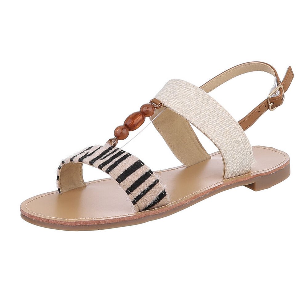 Ital-Design Modische Damen Sandalen mit Holzperlen für Sommerlook Riemchensandalette (89542634) Blockabsatz Riemchensandalen in Beige