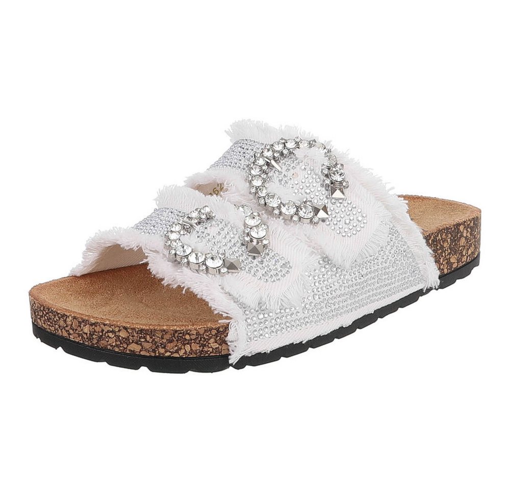 Ital-Design Modische Damen Sandalen mit Komfort und Dekoration Pantolette (91409231) Flach Pantoletten in Weiß