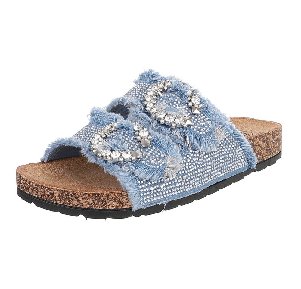 Ital-Design Modische Damen Sandalen mit Komfort und Dekoration Pantolette (91409237) Flach Pantoletten in Hellblau