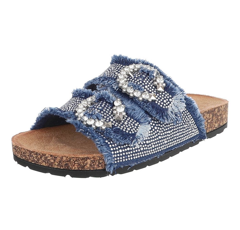 Ital-Design Modische Damen Sandalen mit Komfort und Dekoration Pantolette (91409247) Flach Pantoletten in Blau