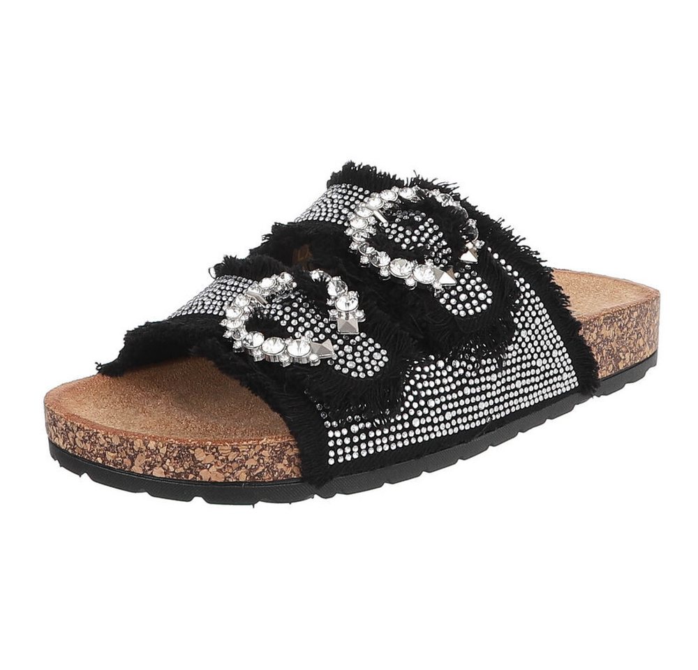 Ital-Design Modische Damen Sandalen mit Komfort und Dekoration Pantolette (91409251) Flach Pantoletten in Schwarz