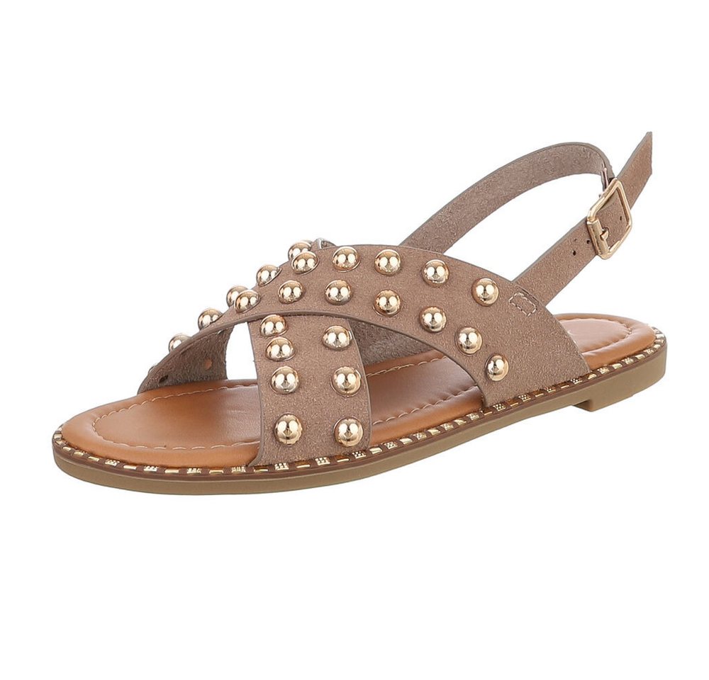 Ital-Design Modische Damen-Sandalen mit Nieten für Freizeit & Alltag Riemchensandalette (89852426) Blockabsatz Riemchensandalen in Hellbraun