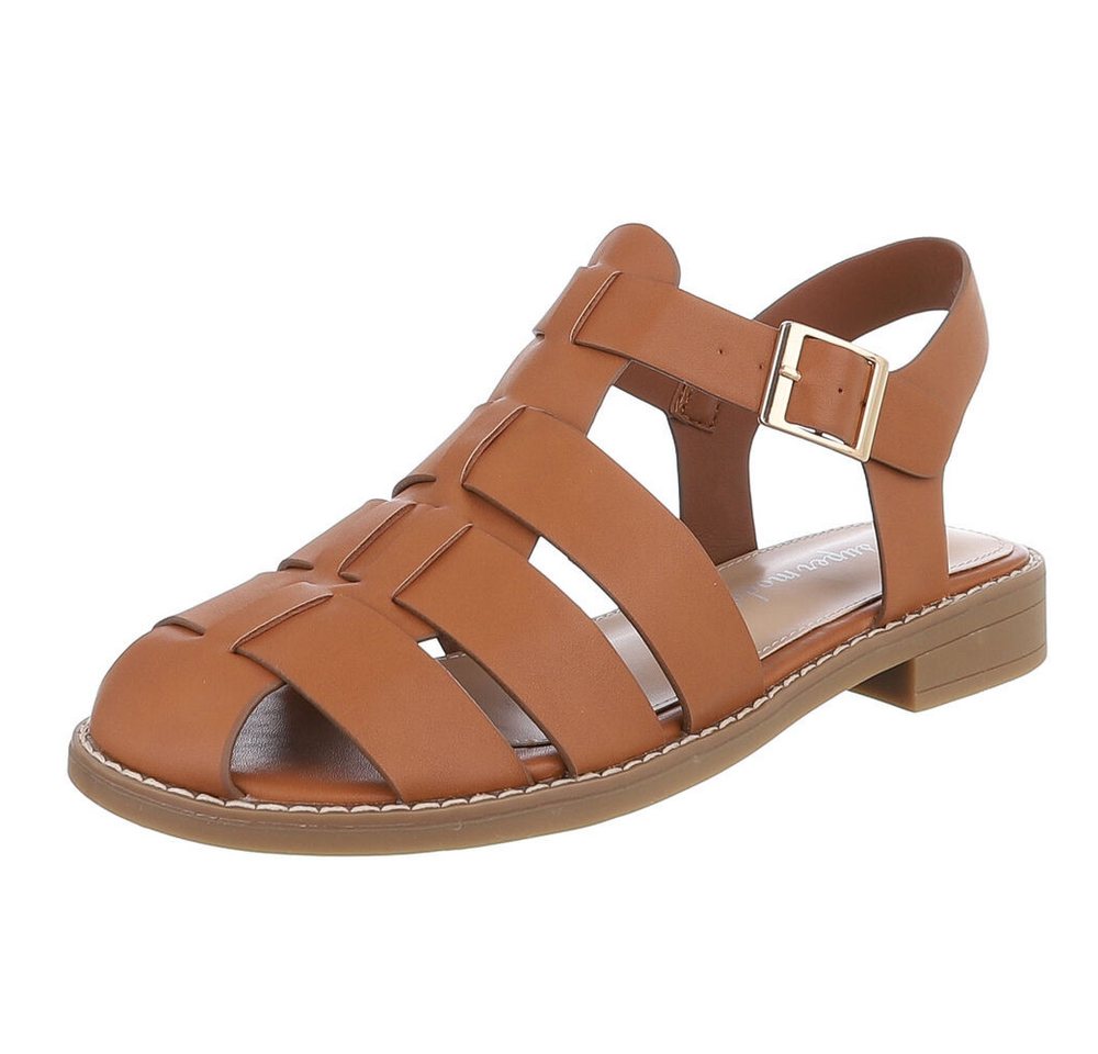 Ital-Design Modische Damen-Sandalen mit Schnalle für den Sommer Riemchensandalette (89542792) Blockabsatz Riemchensandalen in Camel