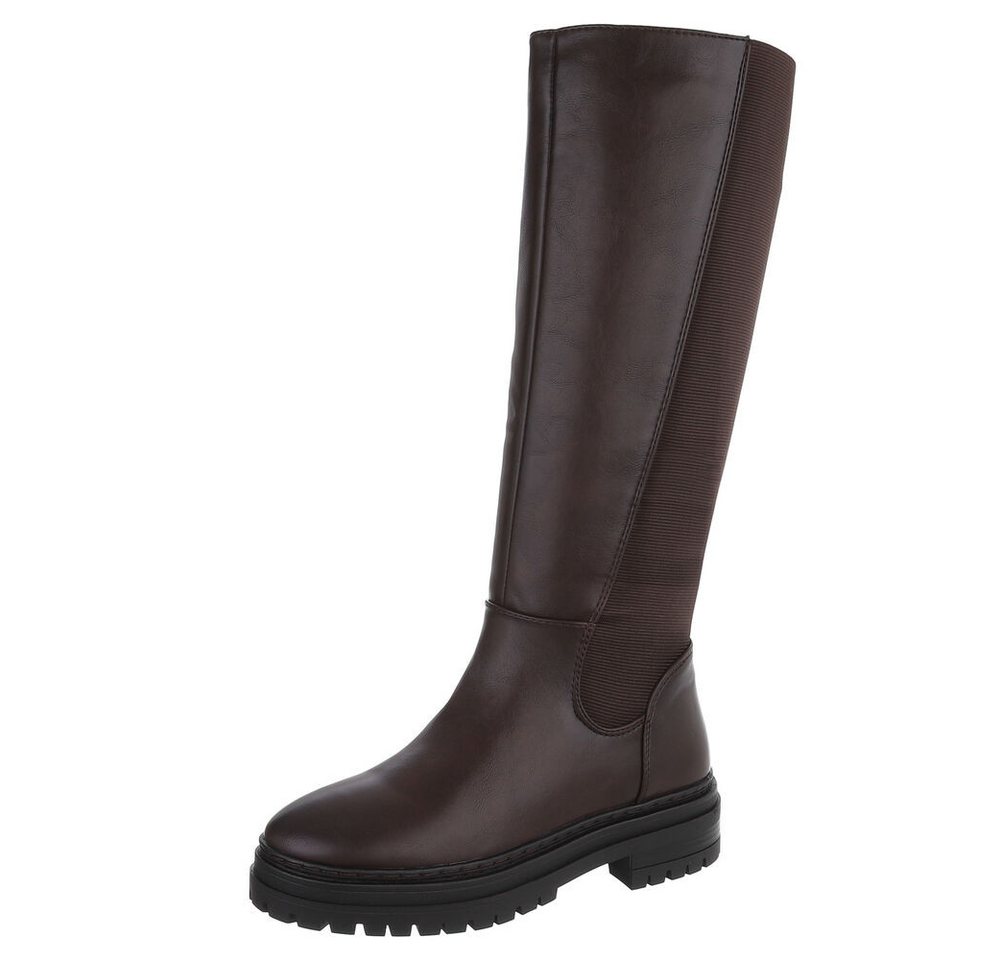 Ital-Design Modische Damen-Stiefel mit Blockabsatz und elastischen Einsätzen Plateaustiefel (90624843) Blockabsatz Stiefel in Braun