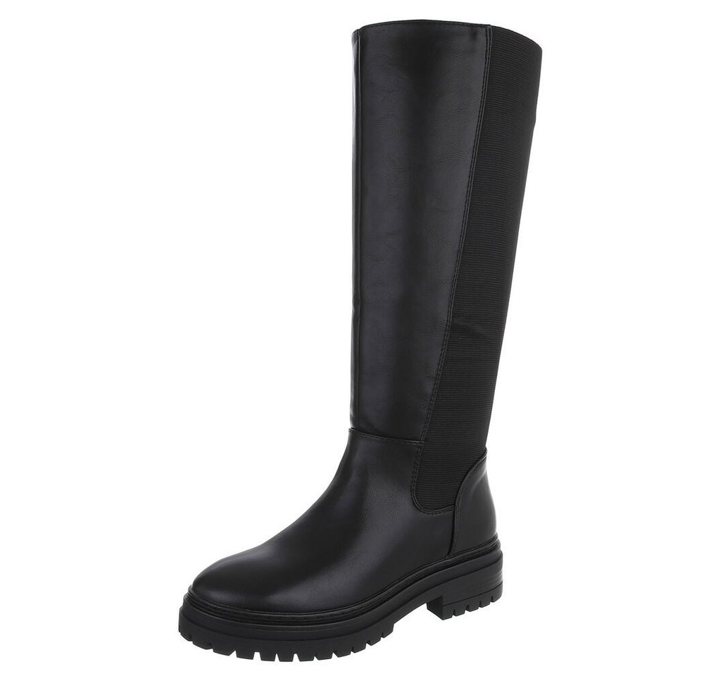 Ital-Design Modische Damen-Stiefel mit Blockabsatz und elastischen Einsätzen Plateaustiefel (90624853) Blockabsatz Stiefel in Schwarz