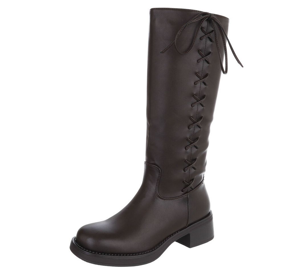 Ital-Design Modische Damen-Stiefel mit Blockabsatz und seitlichen Details Stiefel (90756060) Blockabsatz Stiefel in Braun
