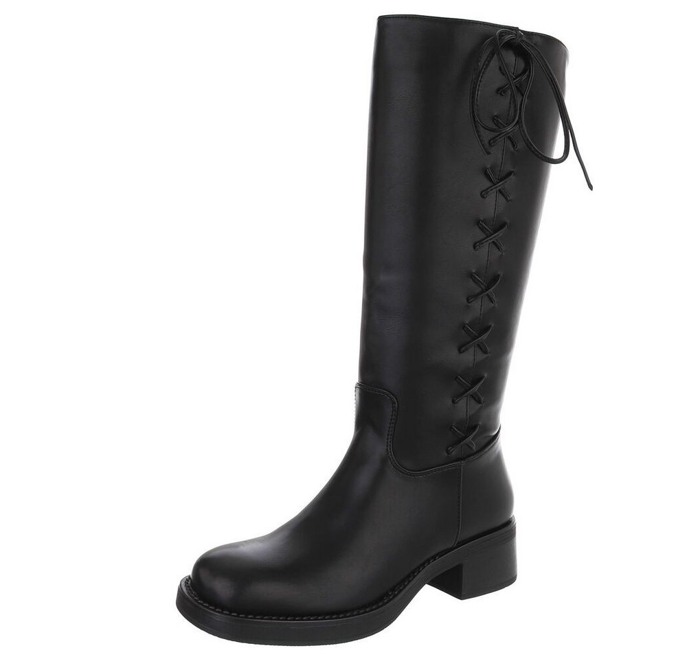 Ital-Design Modische Damen-Stiefel mit Blockabsatz und seitlichen Details Stiefel (90756070) Blockabsatz Stiefel in Schwarz