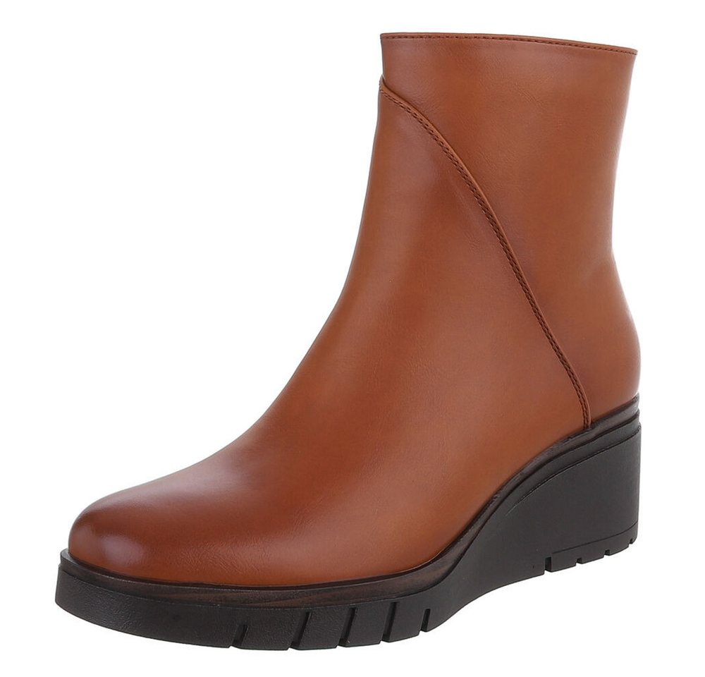 Ital-Design Modische Damen-Stiefeletten mit Komfort für Alltag und Freizeit Keilstiefelette (90649035) Keilabsatz/Wedge Stiefeletten in Camel