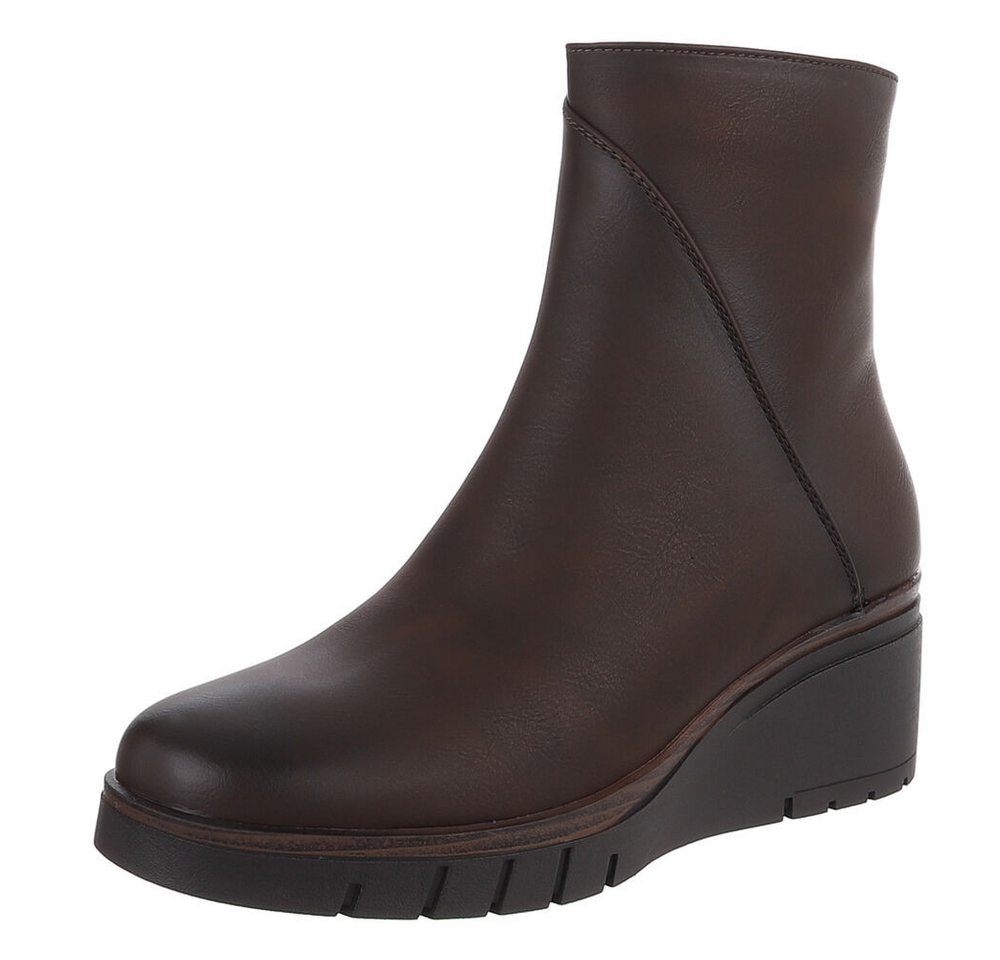 Ital-Design Modische Damen-Stiefeletten mit Komfort für Alltag und Freizeit Keilstiefelette (90649044) Keilabsatz/Wedge Stiefeletten in Dunkelbraun