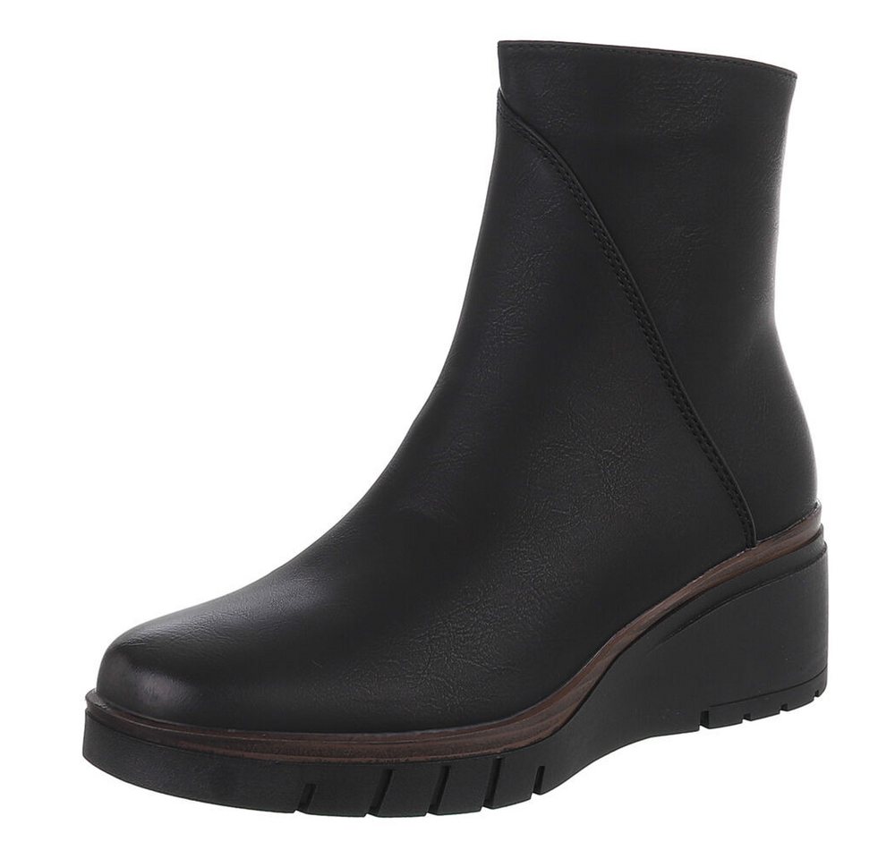 Ital-Design Modische Damen-Stiefeletten mit Komfort für Alltag und Freizeit Keilstiefelette (90649049) Keilabsatz/Wedge Stiefeletten in Schwarz