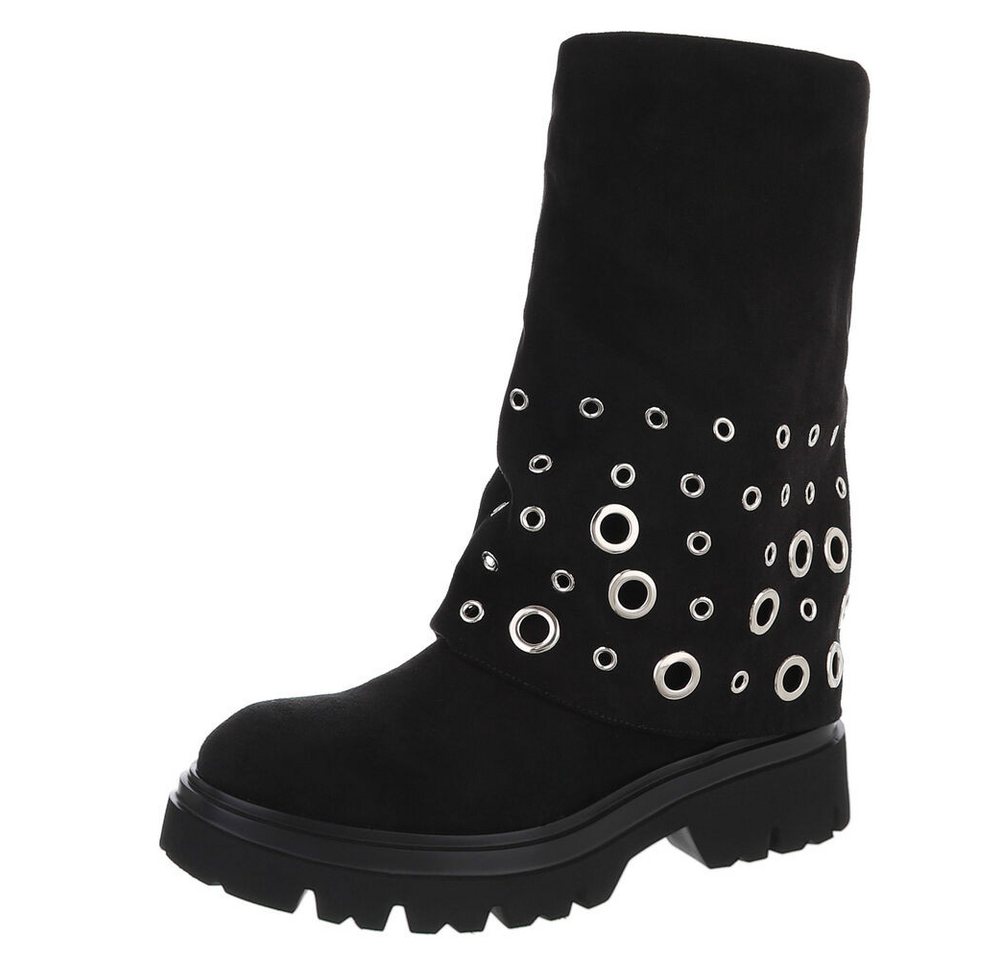 Ital-Design Modische Damenstiefel mit Ösen und robustem Absatz Plateaustiefel (90756033) Blockabsatz Stiefel in Schwarz