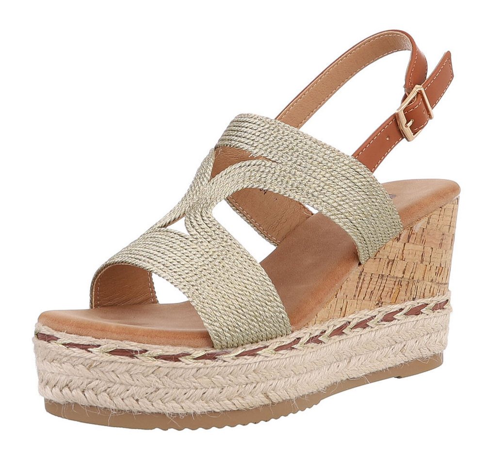 Ital-Design Modische Espadrilles mit Keilabsatz für Damen Plateausandaletten (89372817) Keilabsatz/Wedge Keilsandaletten in Gold