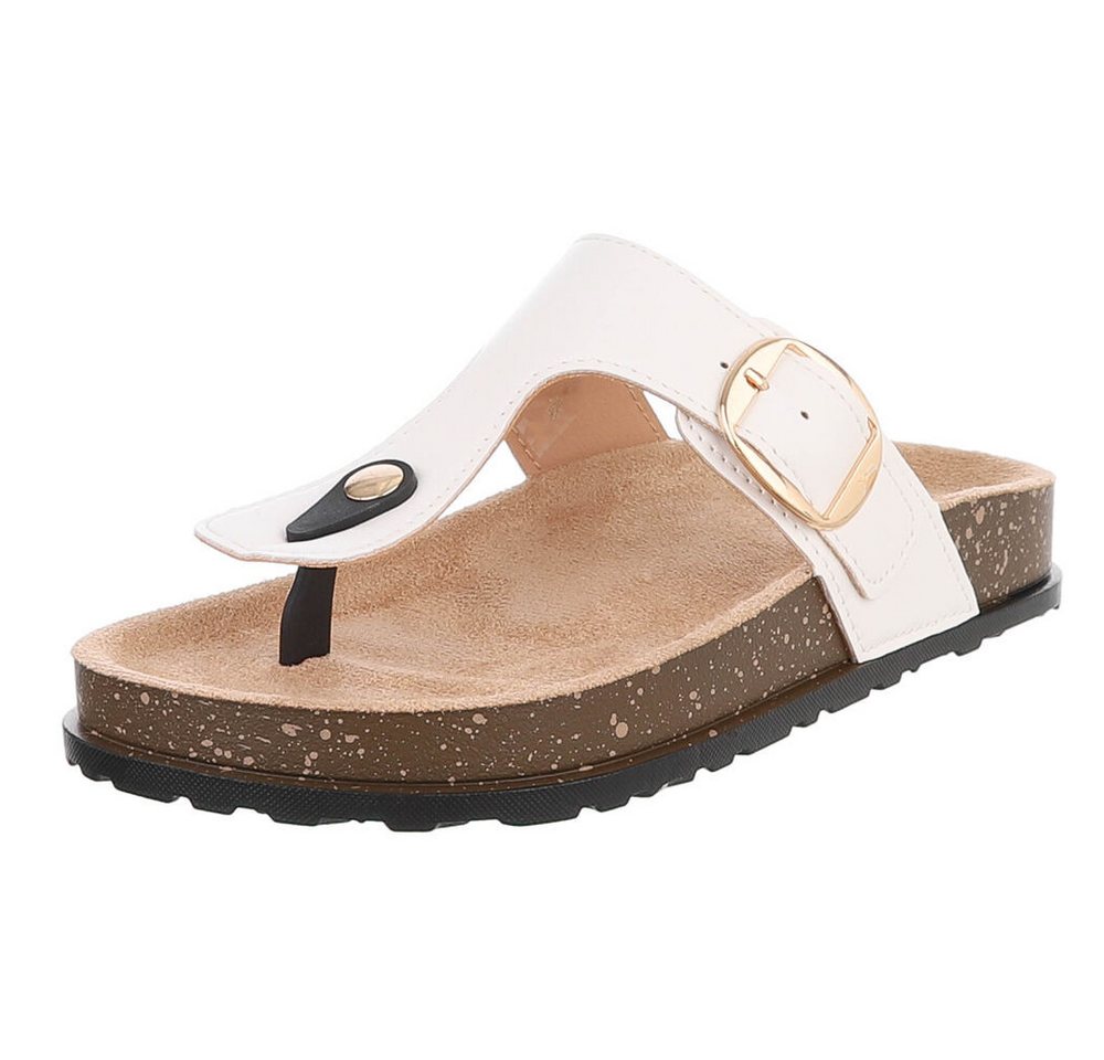 Ital-Design Modische Flip-Flops mit Schnalle für Damen Zehentrenner (91512236) Flach Zehentrenner in Weiß