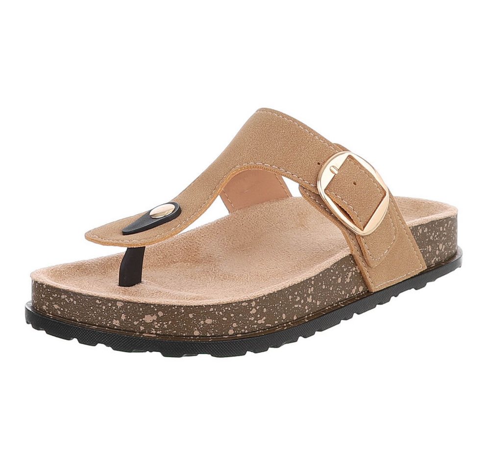 Ital-Design Modische Flip-Flops mit Schnalle für Damen Zehentrenner (91512241) Flach Zehentrenner in Hellbraun