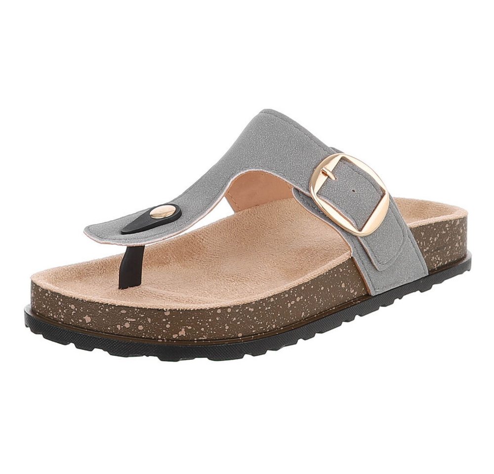 Ital-Design Modische Flip-Flops mit Schnalle für Damen Zehentrenner (91512248) Flach Zehentrenner in Grau