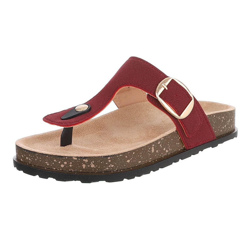 Ital-Design Modische Flip-Flops mit Schnalle für Damen Zehentrenner (91512254) Flach Zehentrenner in Weinrot