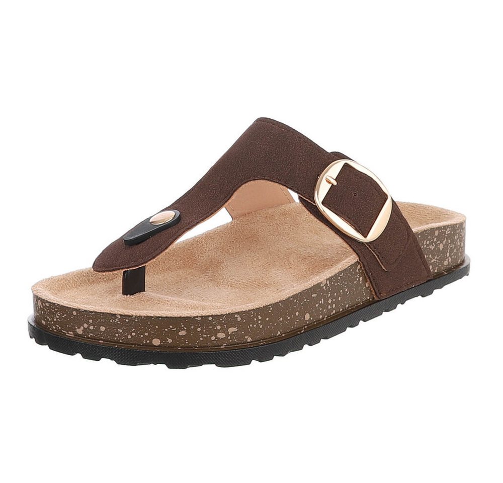 Ital-Design Modische Flip-Flops mit Schnalle für Damen Zehentrenner (91512262) Flach Zehentrenner in Braun