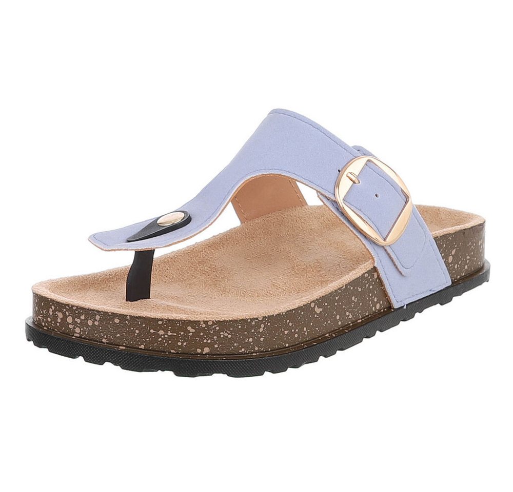 Ital-Design Modische Flip-Flops mit Schnalle für Damen Zehentrenner (91512268) Flach Zehentrenner in Hellblau