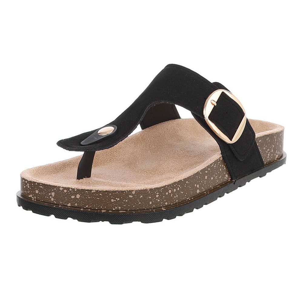 Ital-Design Modische Flip-Flops mit Schnalle für Damen Zehentrenner (91512272) Flach Zehentrenner in Schwarz