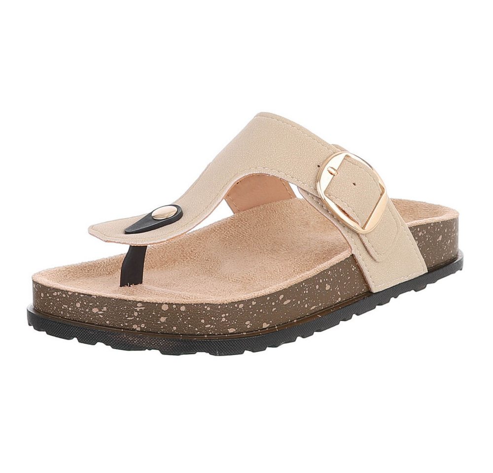 Ital-Design Modische Flip-Flops mit Schnalle für Damen Zehentrenner (91512278) Flach Zehentrenner in Beige