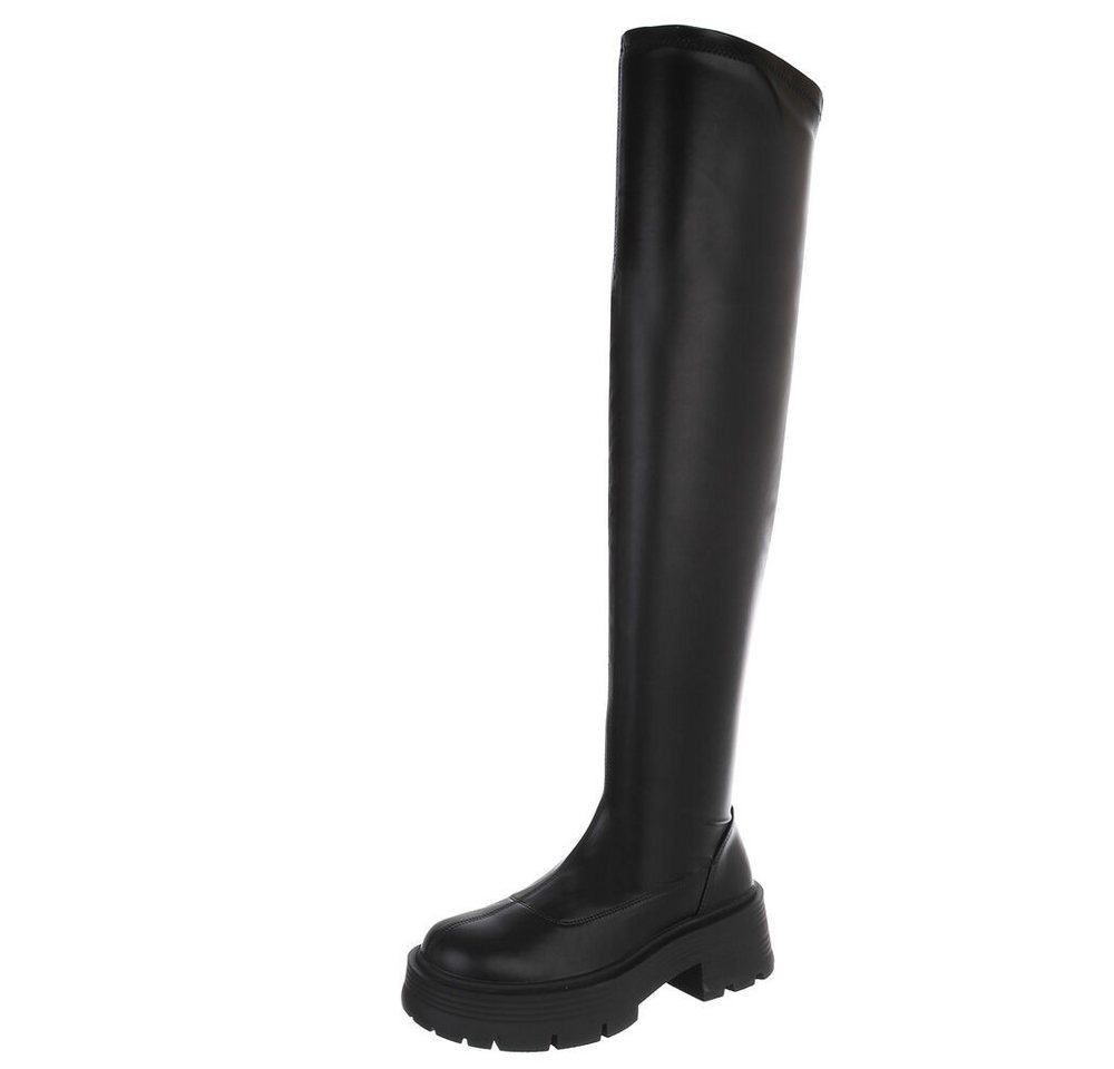 Ital-Design Modische Overknee-Stiefel mit hohem Absatz für Damen Plateaustiefel (91154526) Blockabsatz Stiefel in Schwarz