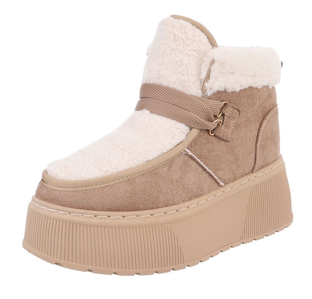 Ital-Design Modische Plateau-Stiefel mit Schnürung für Damen Snowboots (90458051) Keilabsatz/Wedge Stiefeletten in Hellbraun