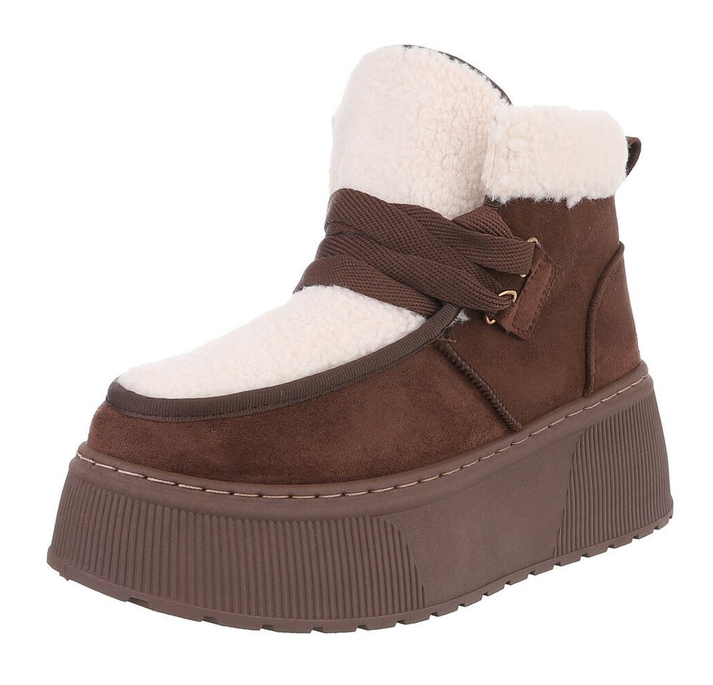 Ital-Design Modische Plateau-Stiefel mit Schnürung für Damen Snowboots (90458055) Keilabsatz/Wedge Stiefeletten in Braun