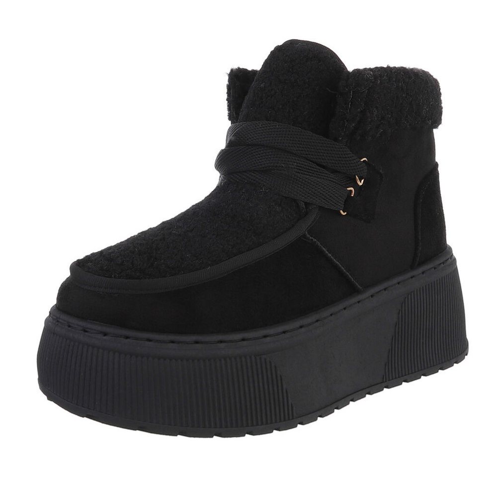 Ital-Design Modische Plateau-Stiefel mit Schnürung für Damen Snowboots (90458060) Keilabsatz/Wedge Stiefeletten in Schwarz