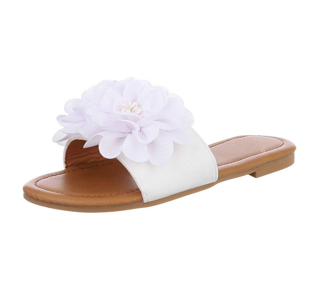 Ital-Design Modische Sandalen mit Blumenakzent, ideal für Sommer Pantolette (89368518) Blockabsatz Pantoletten in Weiß