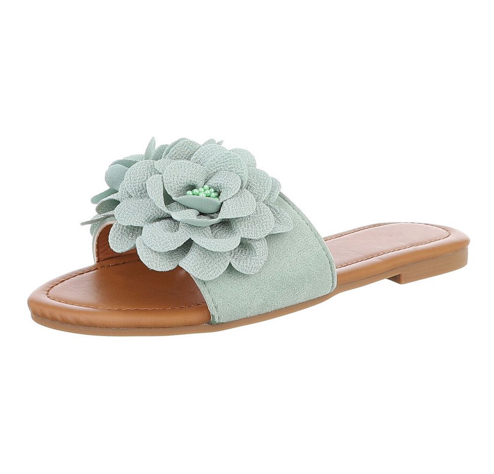 Ital-Design Modische Sandalen mit Blumenakzent, ideal für Sommer Pantolette (89368532) Blockabsatz Pantoletten in Hellgrün